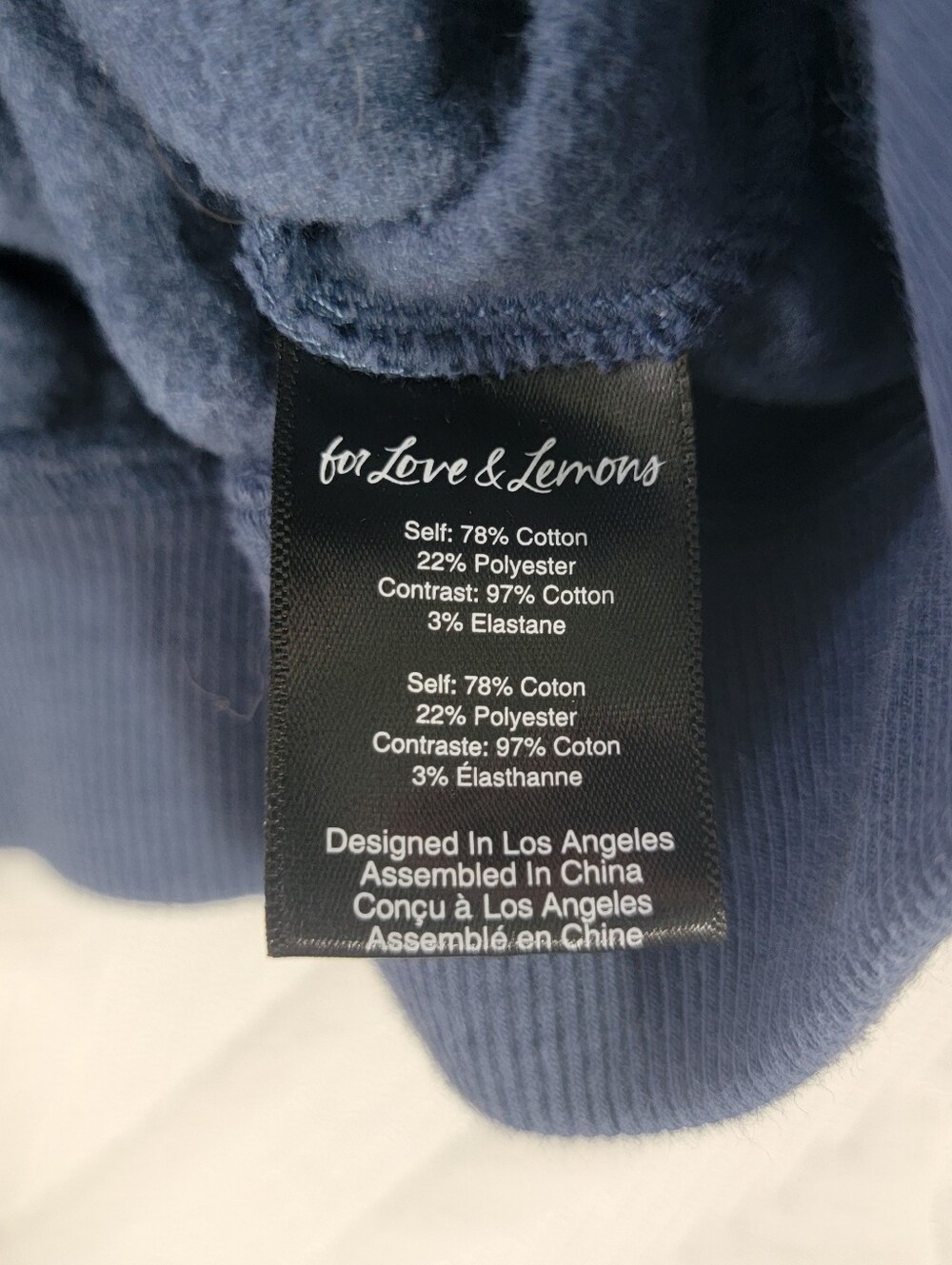 For Love And Lemons Slate Blue Cropped Hoodie Cinched Waist Hem Size Medium - Picture 10 of 12